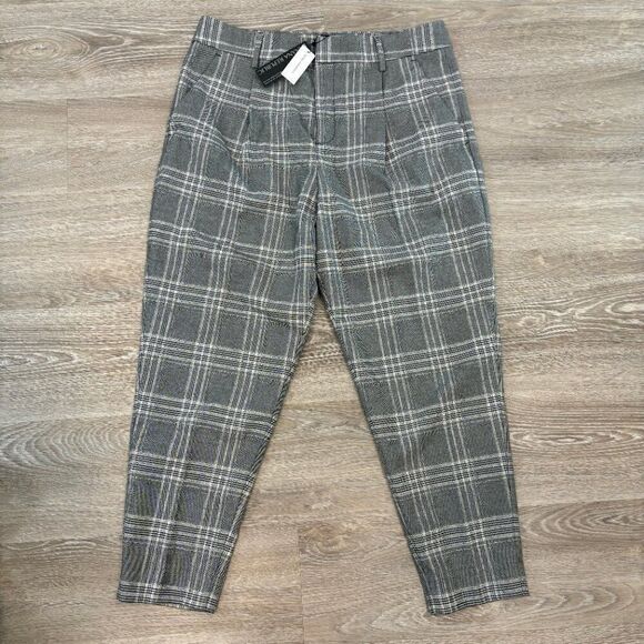 Banana Republic High Rise Tapered Ankle Crop Pants Women's Gray Plaid NWT sz 12 - Picture 2 of 13